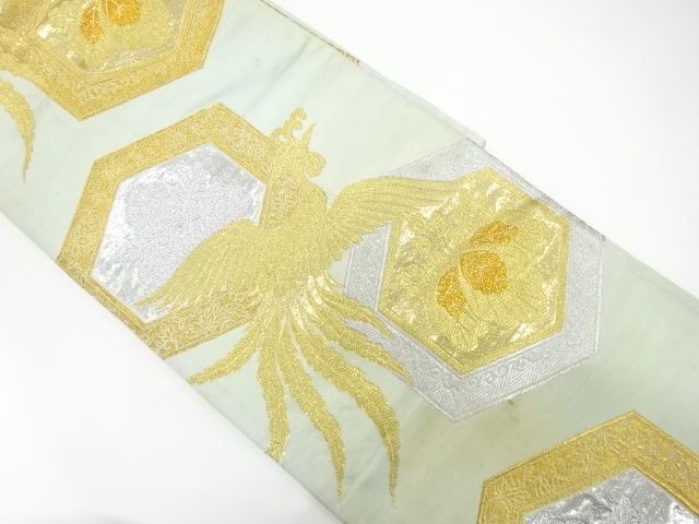 JAPANESE KIMONO / ANTIQUE FUKURO OBI / WOVEN PHOENIX & PAULOWNIA